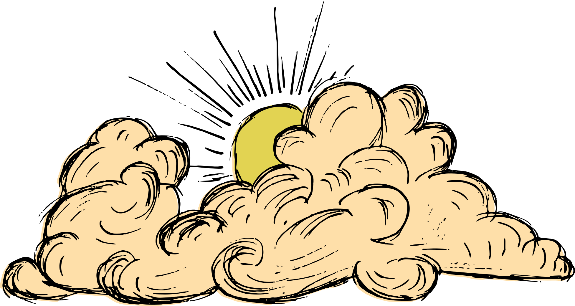 Vintage Cloud Drawing 6 - Cloud Drawing Clipart (1952x1039), Png Download
