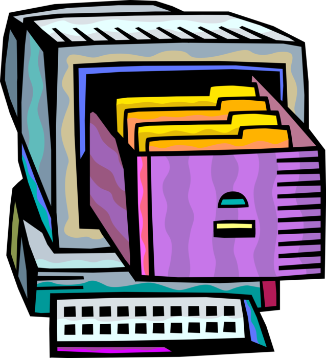 Vector Illustration Of Computer Archive Files In Filing Clipart - Full