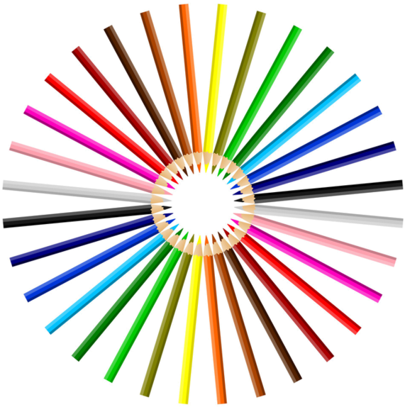 Crayons Stylos - Colored Pencils In A Circle Clipart (600x596), Png Download