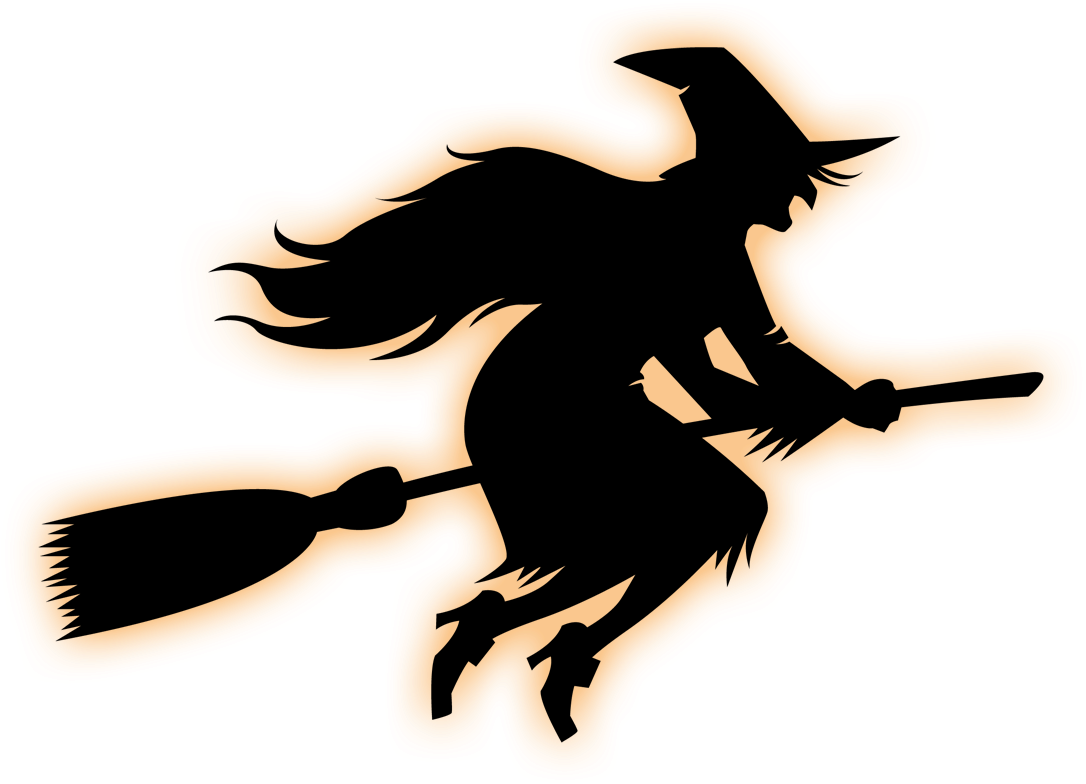 Witchs Broom Witchcraft - Witch Riding A Broom Clipart (1350x1009), Png Download