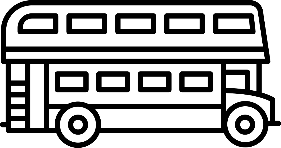 Double Decker Bus - Double Decker Bus Black And White Png Clipart (980x518), Png Download
