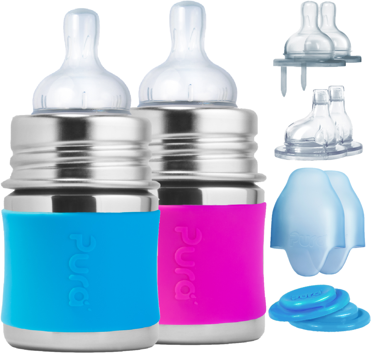 Stainless Steel Baby Bottle Starter Set By Pura With - Stainless Steel Baby Bottles Clipart (1200x1174), Png Download