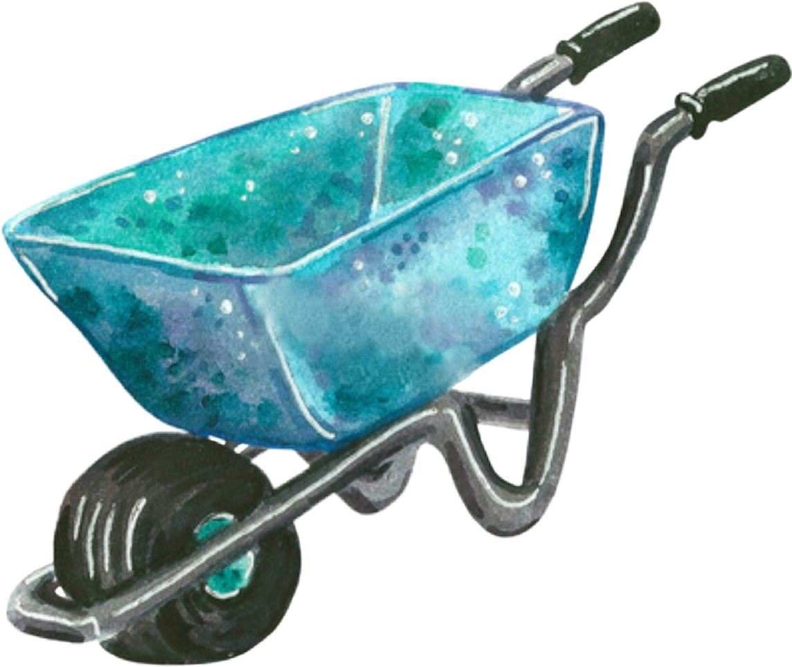 #watercolor #wheelbarrow #teal #retro #clipart #garden - Png Download (1144x964), Png Download