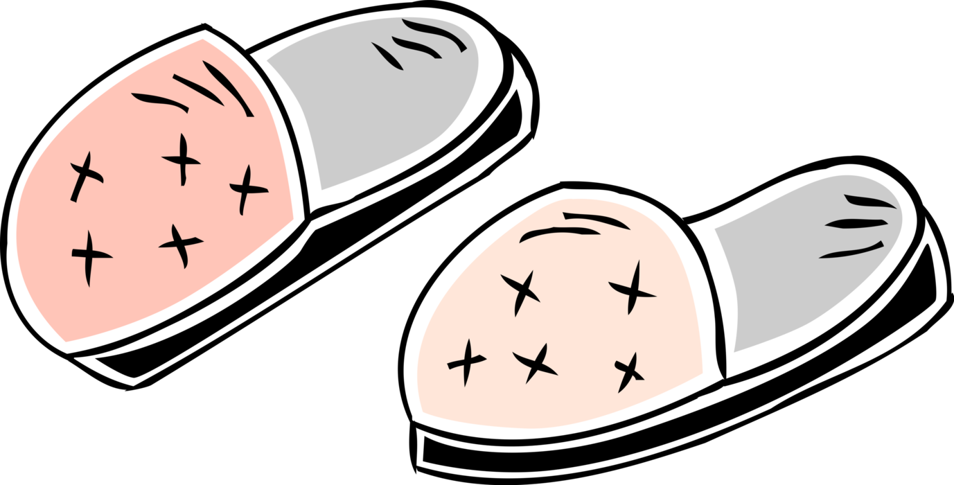 Vector Illustration Of Slip-on Bedroom Slippers Footwear - Bedroom Slippers Art Clipart (1377x700), Png Download