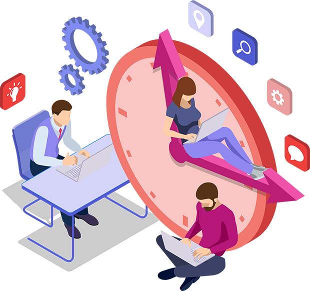 Time Management Isometric Clipart (620x582), Png Download