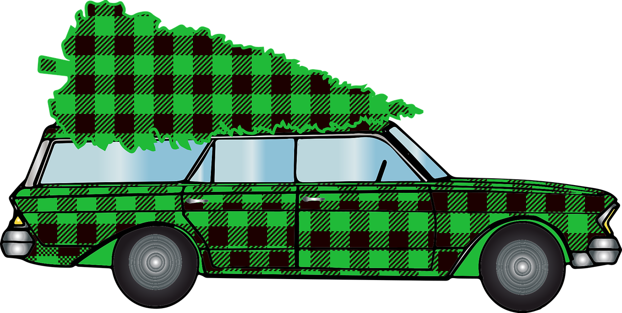 Woody Car, Christmas Car, Buffalo Plaid, Christmas - Clip Art - Png Download (1280x646), Png Download