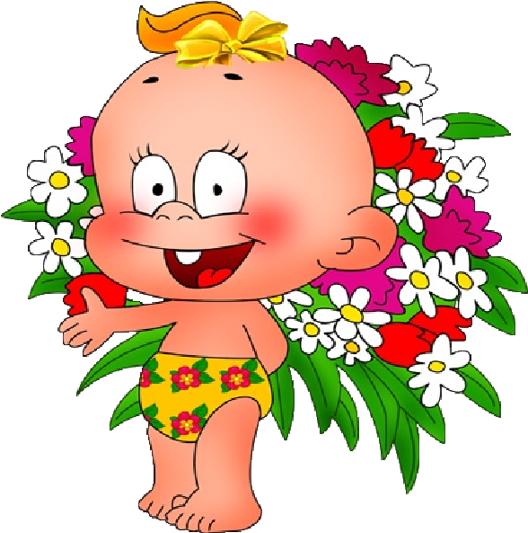 Funny Flower Clipart Image Library Download Cute Baby - Baby With Flowers Cartoon - Png Download (600x600), Png Download