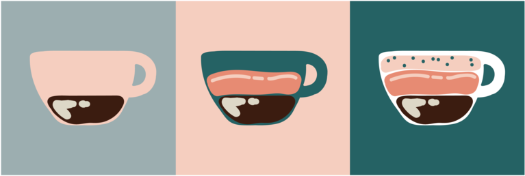 Mug And Coffee Illustration Fun Colors Latte Coffee - Illustration Clipart (800x600), Png Download