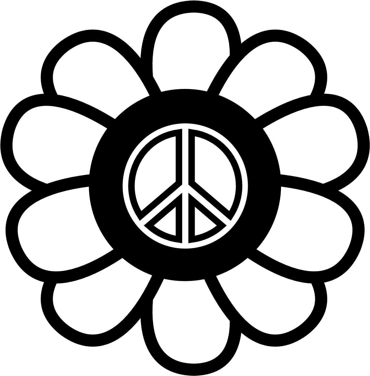 Hippie Flower Coloring Pages - Peace Sign Clipart Black And White - Png Download (1268x1289), Png Download