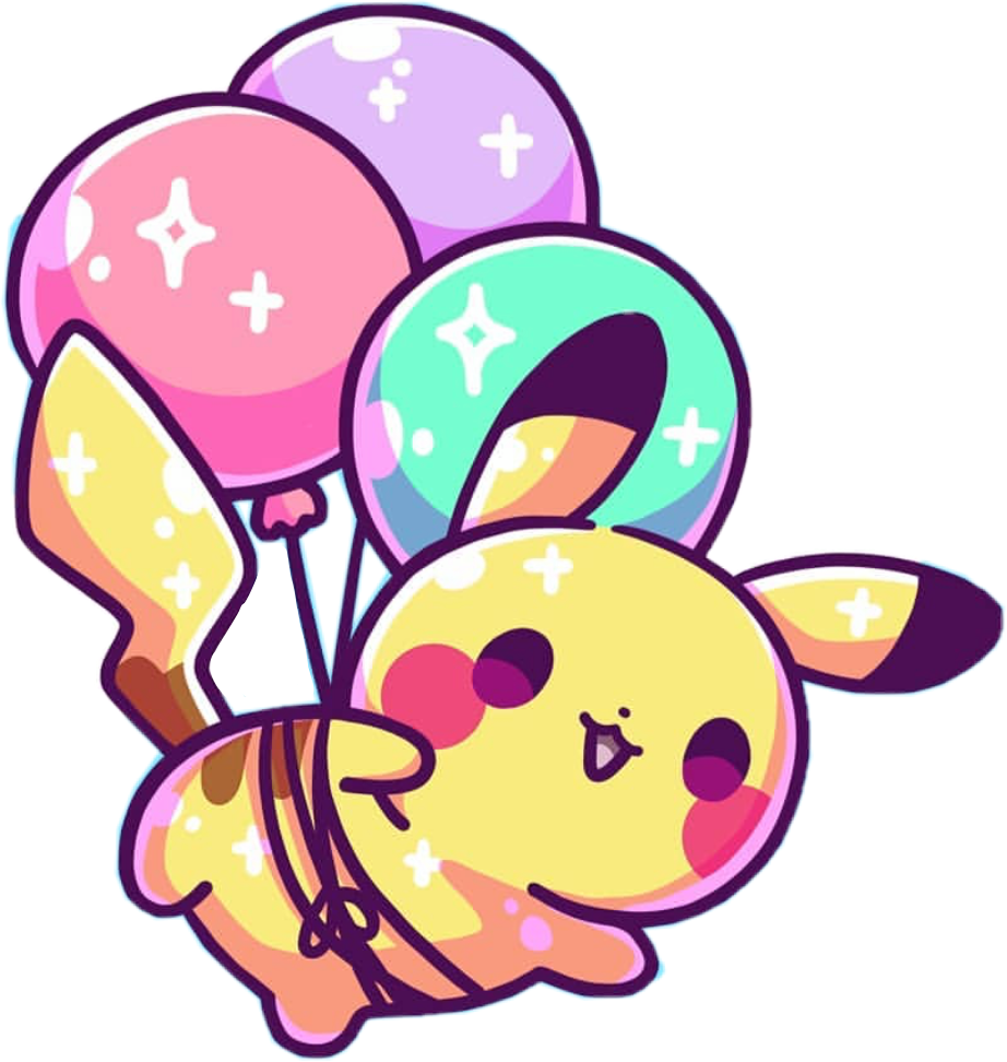 Pikachu Pokemon Cute Kawaii Pastel Balloons Sparkle - Cute Kawaii Pokemon Clipart (922x972), Png Download