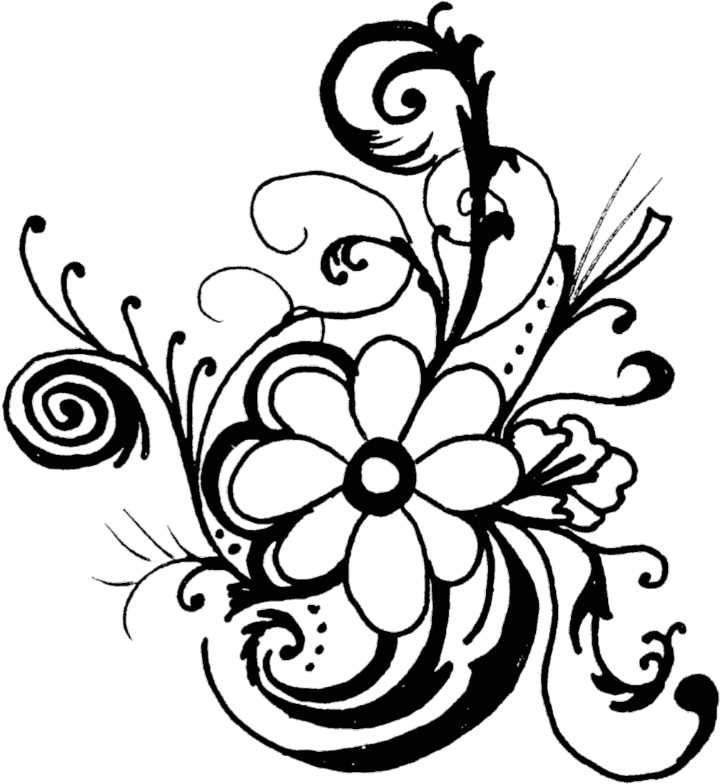 #filligree #swirls #decoration #illustration #flowers - Black & White Flowers Clipart (1009x1099), Png Download