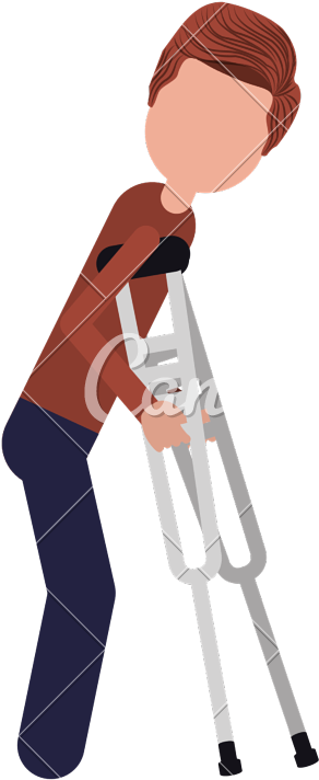 Clip Buttons Crutch - Crutches Person Png Cartoon Transparent Png (564x800), Png Download