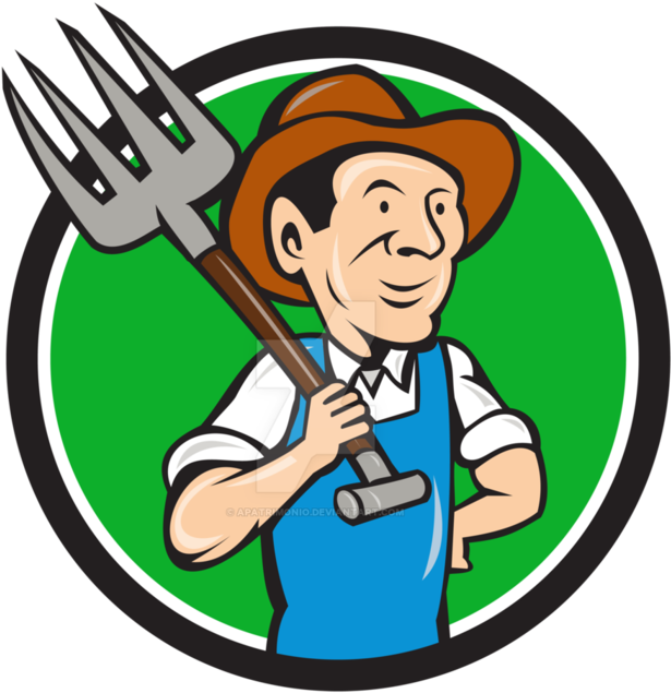 Farmer Pitchfork On Shoulder - Cartoon Image Of Pitchforks Clipart (719x1112), Png Download