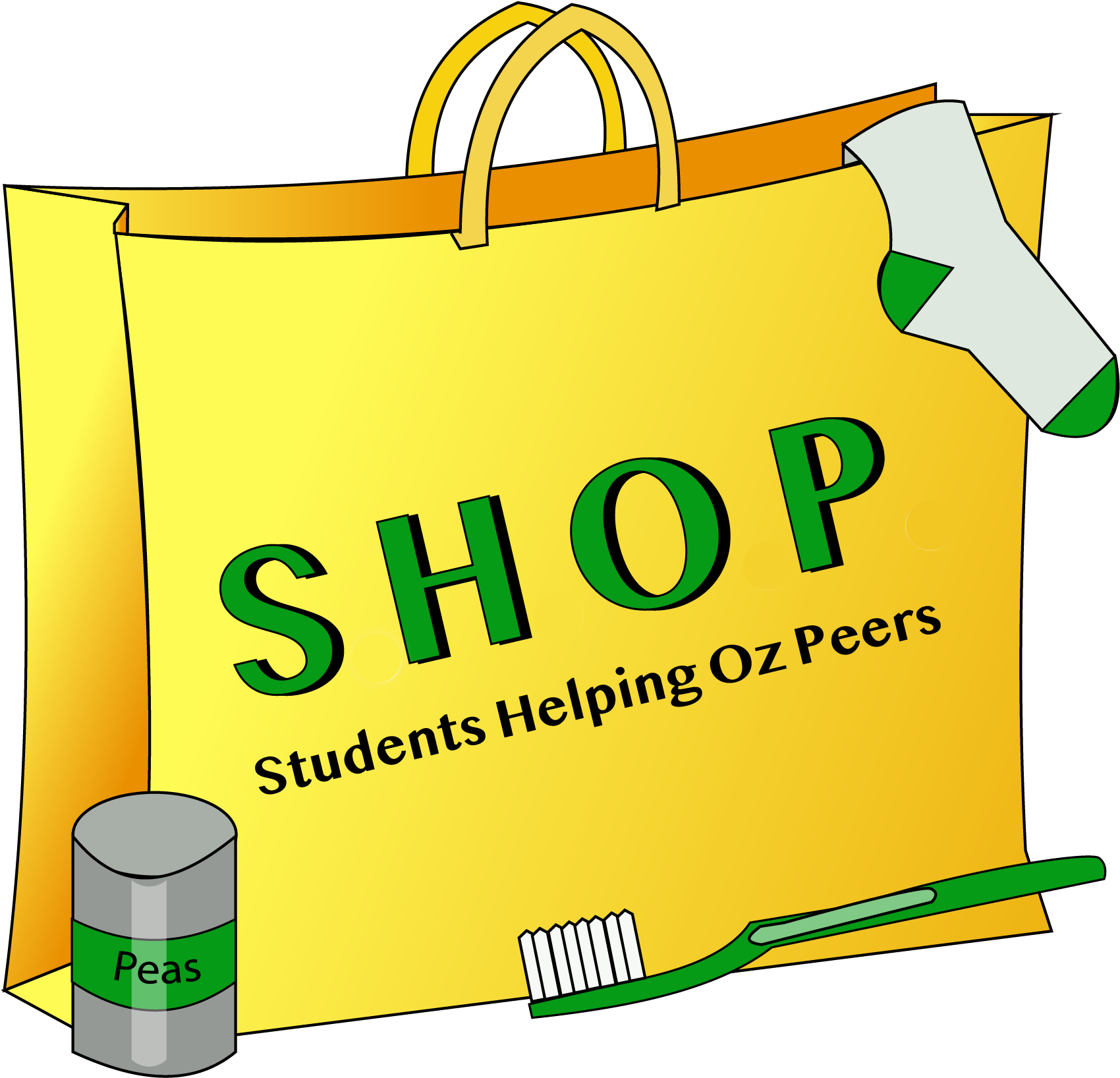 Shopping Bag With A Sock Hanging Out And A Canned Good Clipart (1818x1722), Png Download