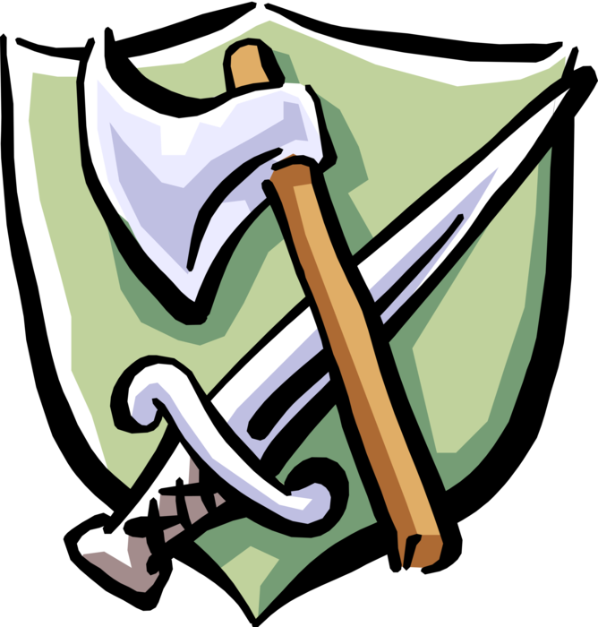 Vector Illustration Of Middle Ages Medieval Axe And - Axe And Sword Transparent Clipart (668x700), Png Download
