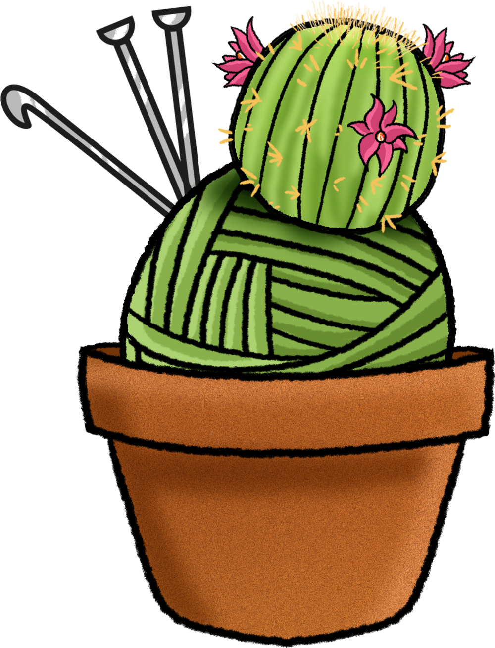 A Brown Pot With A Green Yarn Ball Sitting In It Clipart (1000x1310), Png Download