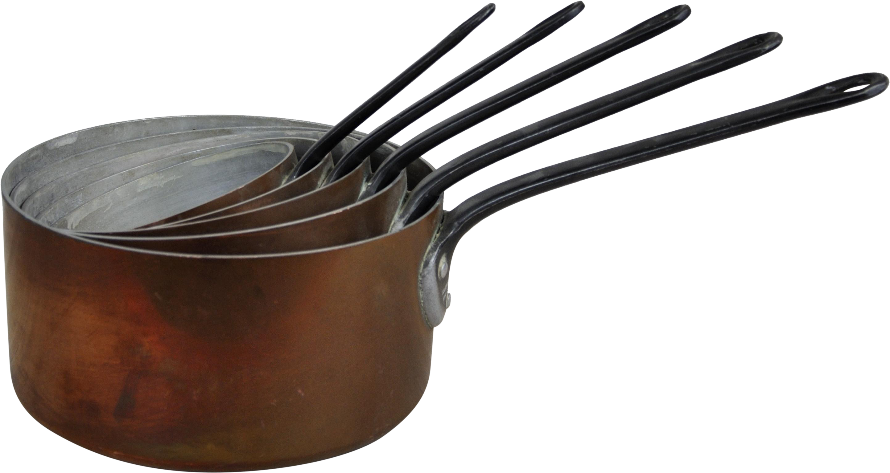 Vintage Copper Cooking Pots And Sauce Pans- Set Of - Cookware And Bakeware Clipart (3206x1704), Png Download