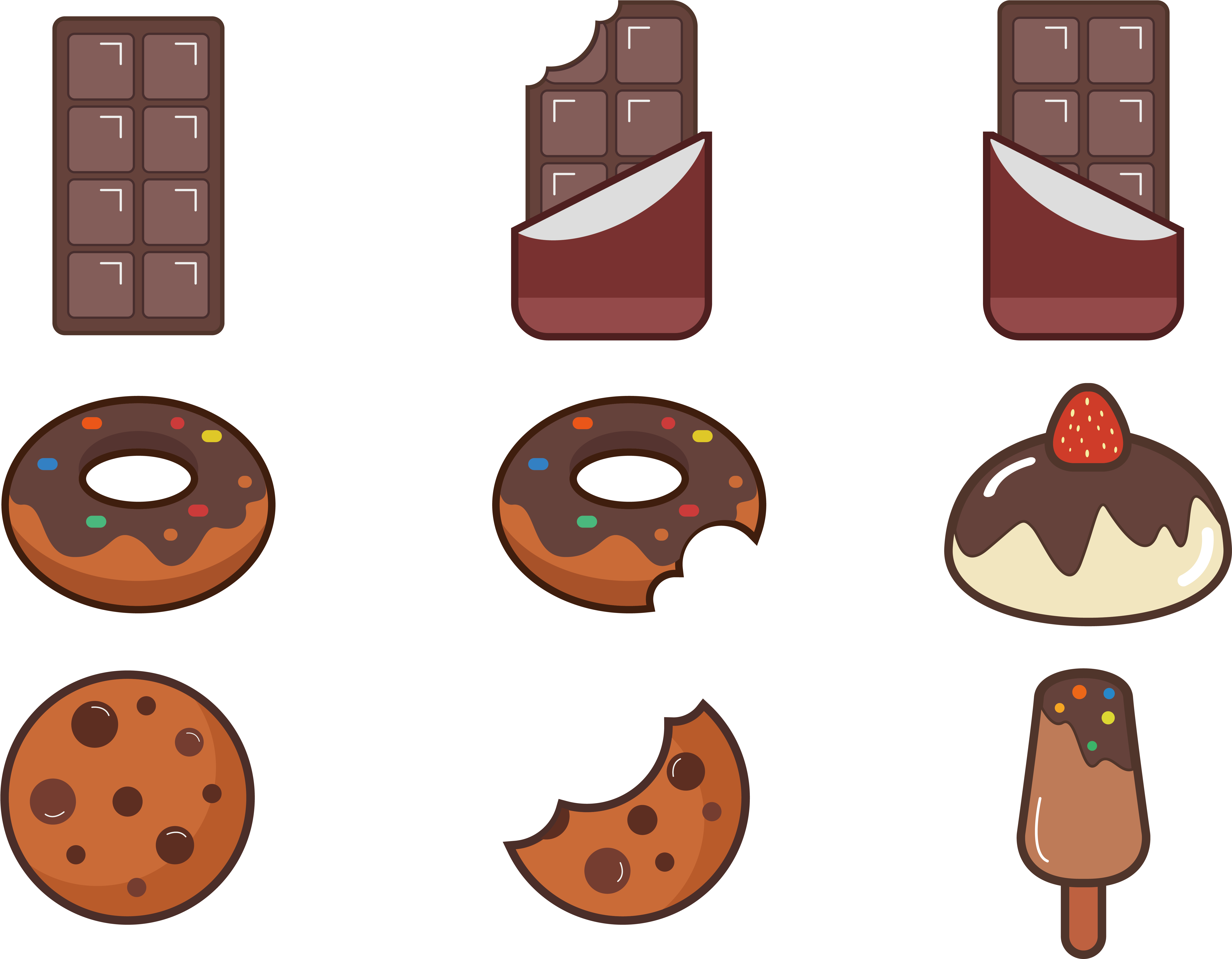 Cute Cartoon Icon Emoji Png Flowers Fruit Donut Food - Cute Cartoon Chocolate Png Clipart (5754x4481), Png Download