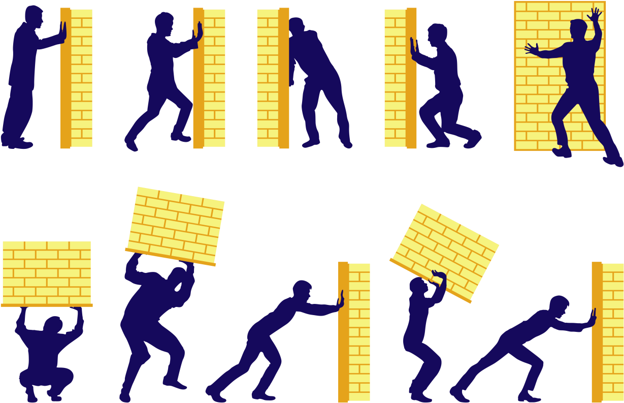 Silhouette Man Pushing A Wall Vector - Someone Pushing The Wall Clipart (1400x980), Png Download