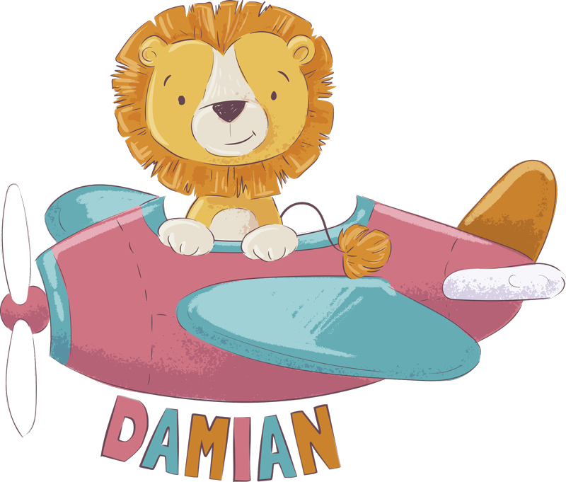 Personalised Lion Wall Sticker - Cute Airplane Cartoon Clipart (800x681), Png Download