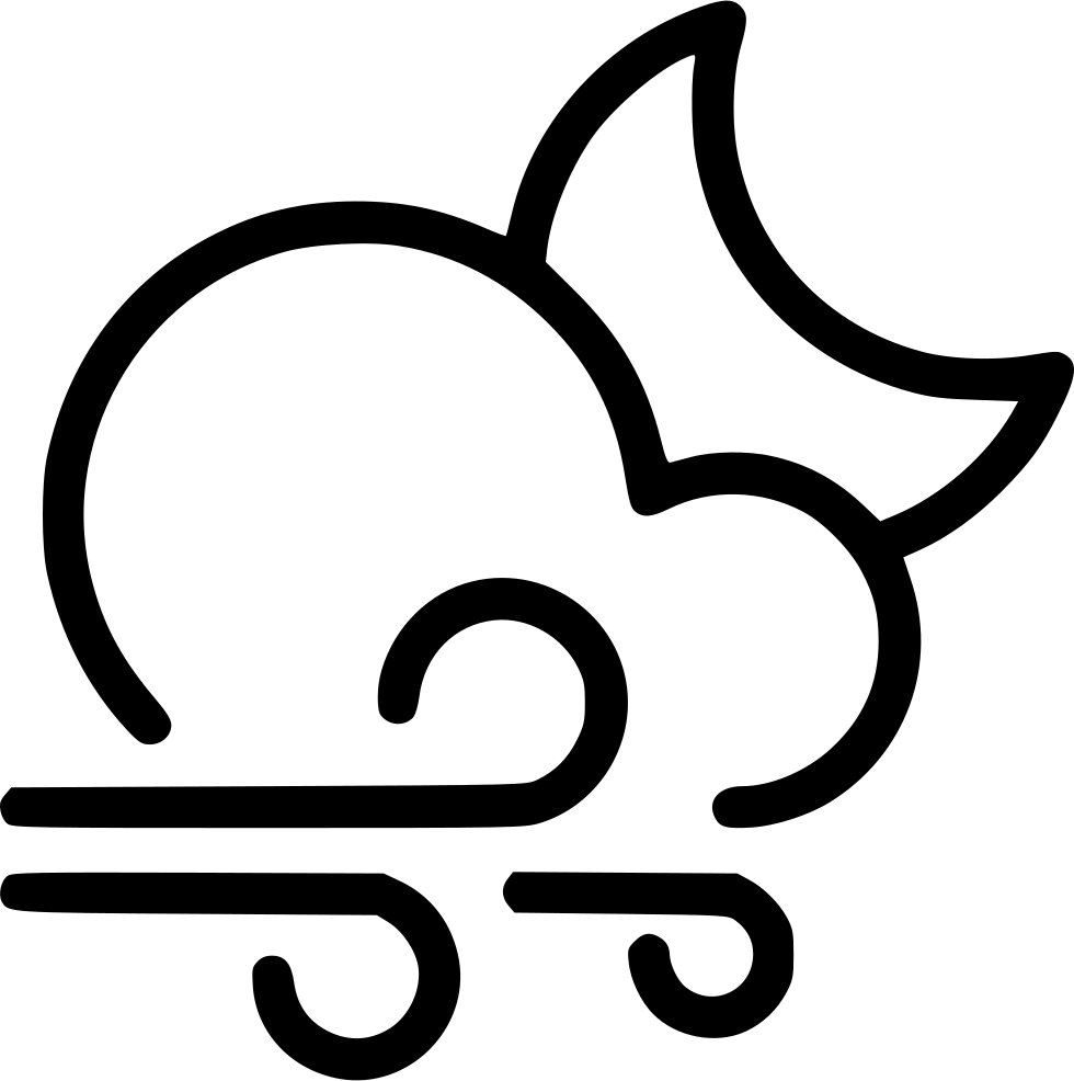 Night Gusts Cloud Wind Moon - Wind Clipart Black And White - Png Download (980x986), Png Download
