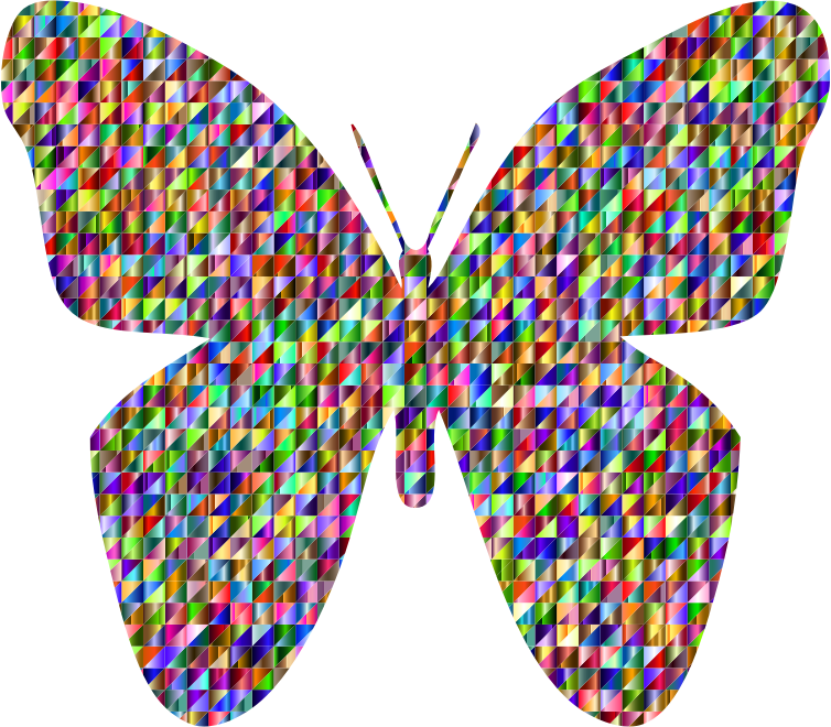 Chromatic Triangular Retro Floral Butterfly - Geometric Colorful Animal Drawing Clipart (754x660), Png Download