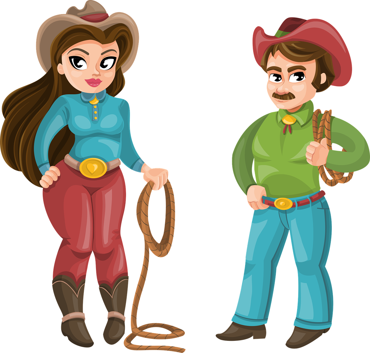 Cowboy And Girl Cartoon Clipart (1280x1220), Png Download
