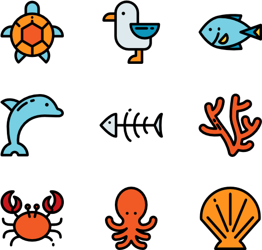 Vector Monsters Simple Sea - Marine Life Vector Transparent Clipart (600x564), Png Download