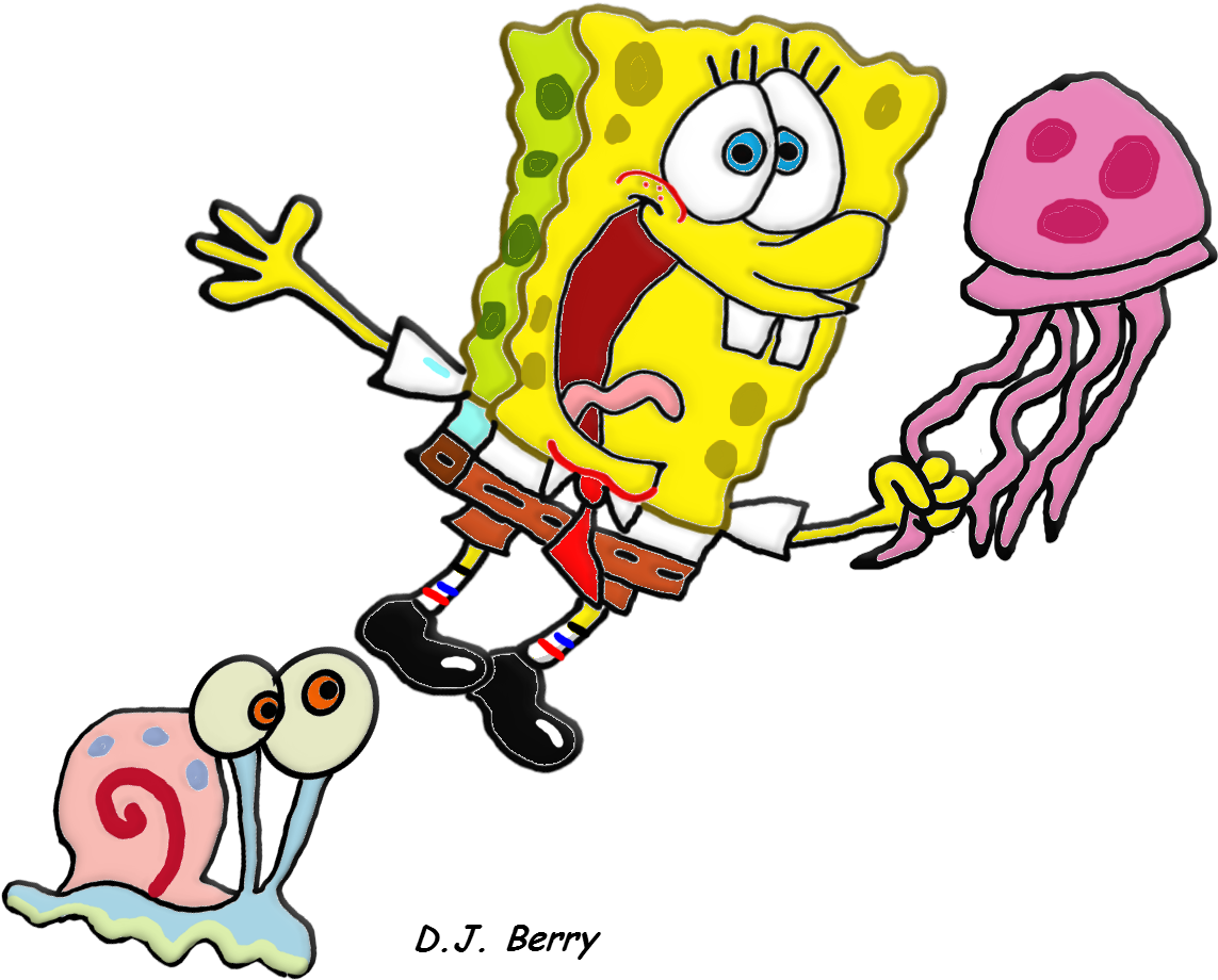 Spongebob And Gary And A Jellyfish - No Parking Berry Nickelodeon Clipart (1920x1080), Png Download