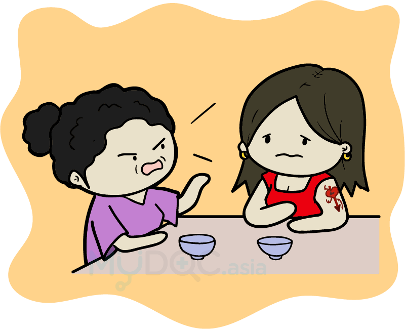 Mom Nagging At Her Daughter Who Just Got A New Tattoo - Cartoon Clipart (800x650), Png Download