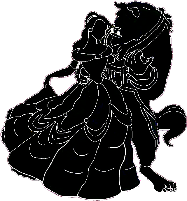 Belle Silhouette Beauty And The Beast Black And White - Silhouette Beauty And The Beast Art Clipart (688x768), Png Download