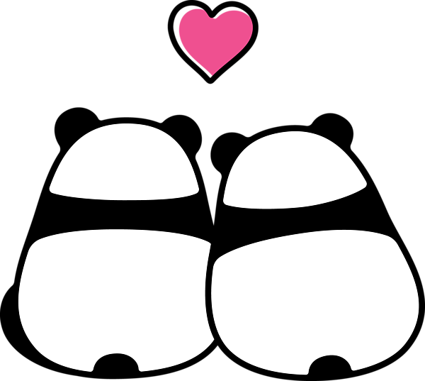 Panda Couple Cartoon Clipart (600x537), Png Download