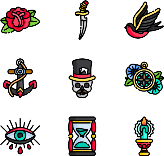 Old School Tattoo Icons Clipart (600x564), Png Download