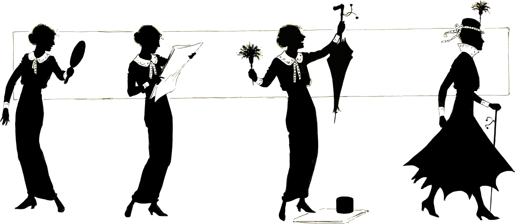 Human Behavior,art,monochrome Photography - Vintage Silhouette Png Clipart (1723x750), Png Download