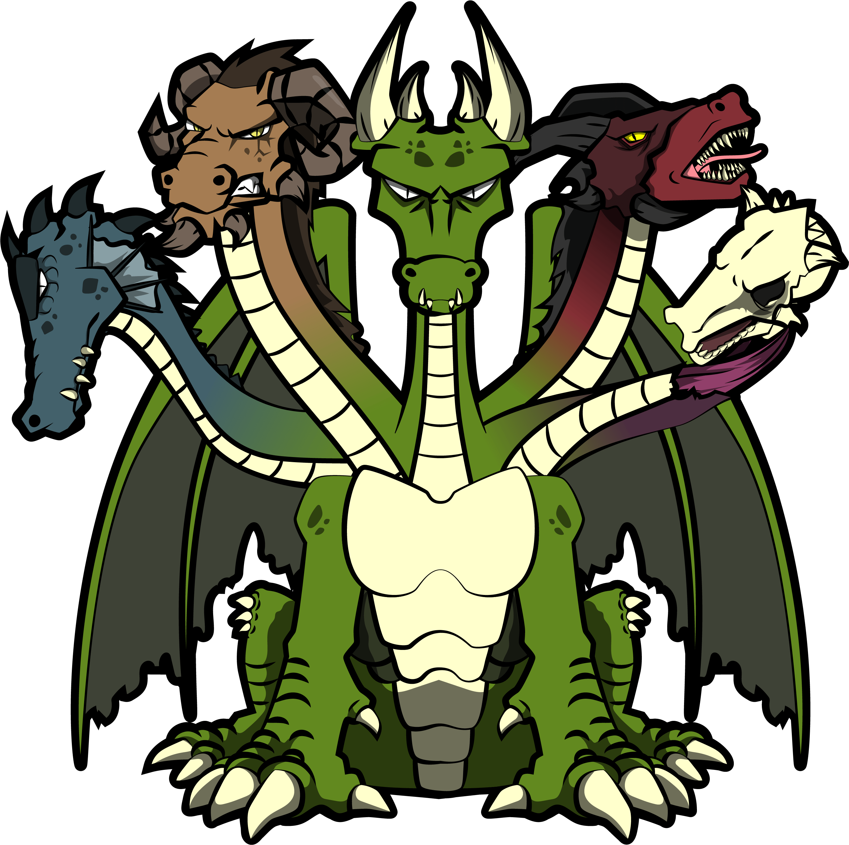 A Depiction Of Besochemps, The 5-headed Dragon - Cartoon Clipart (3174x3000), Png Download
