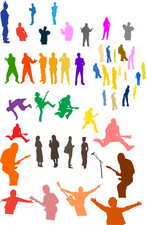 Crowd People Silhouettes - Colorful People Silhouette Png Clipart (500x764), Png Download