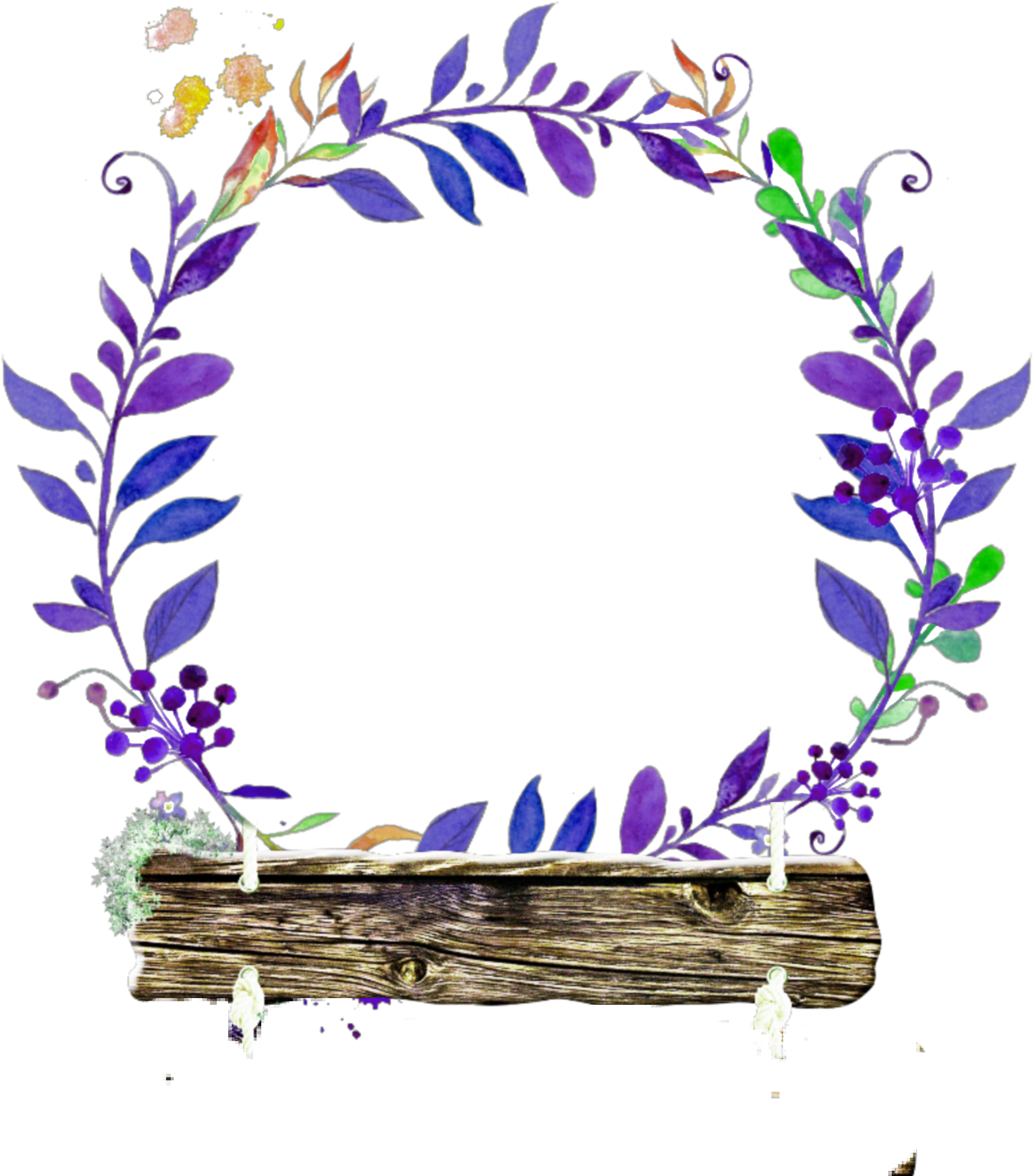 #leaf#frame #wood #plank #circle #leafyframe #violet - Watercolor Wreath Flower Png Clipart (2289x2289), Png Download