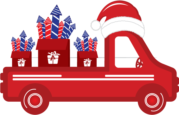 Old Vintage Red Christmas Truck With Fireworks And - Christmas Day Clipart (1501x1001), Png Download