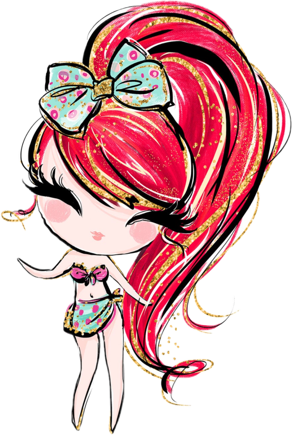 #watercolor #clipart #girl #swimsuit #bikini #polkadots - Karamfila Png Transparent Png (1024x1526), Png Download