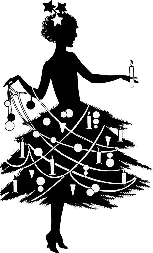 Silhouette Black And White Christmas Clipart - Png Download (661x1024), Png Download