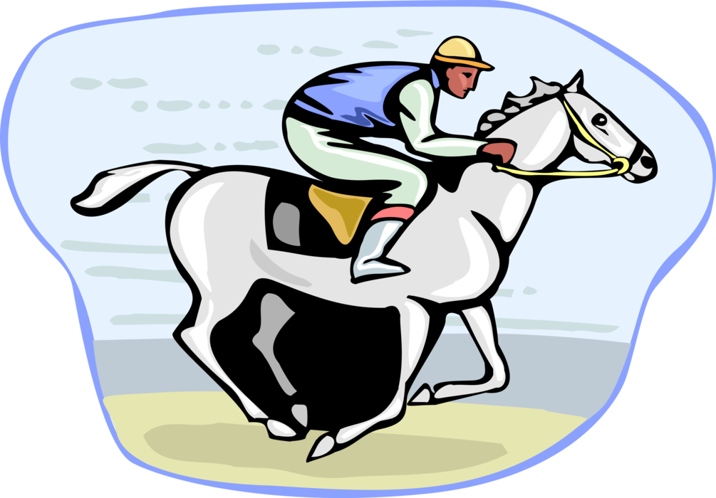 Vector Illustration Of Jockey On Horseback Rides In Clipart (1005x700), Png Download