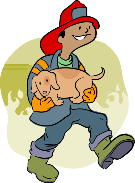 Vector Illustration Of Firefighter Fireman Rescues - Firefighter Saving Someone Clipart - Png Download (517x700), Png Download