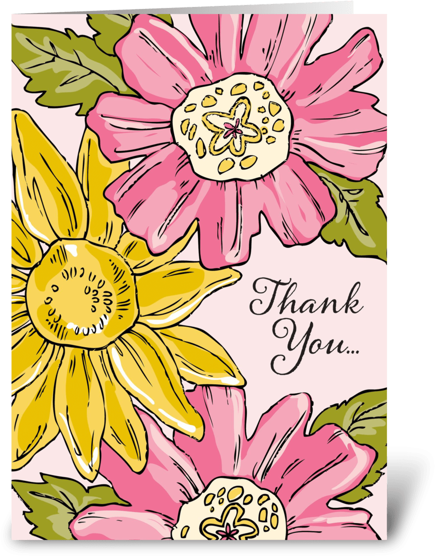 Floral Thank You Greeting Card - Sunflower Clipart (1050x1188), Png Download