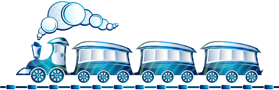 Toy Train Blue Locomotive - Train On A Railway Clipart - Png Download (960x480), Png Download