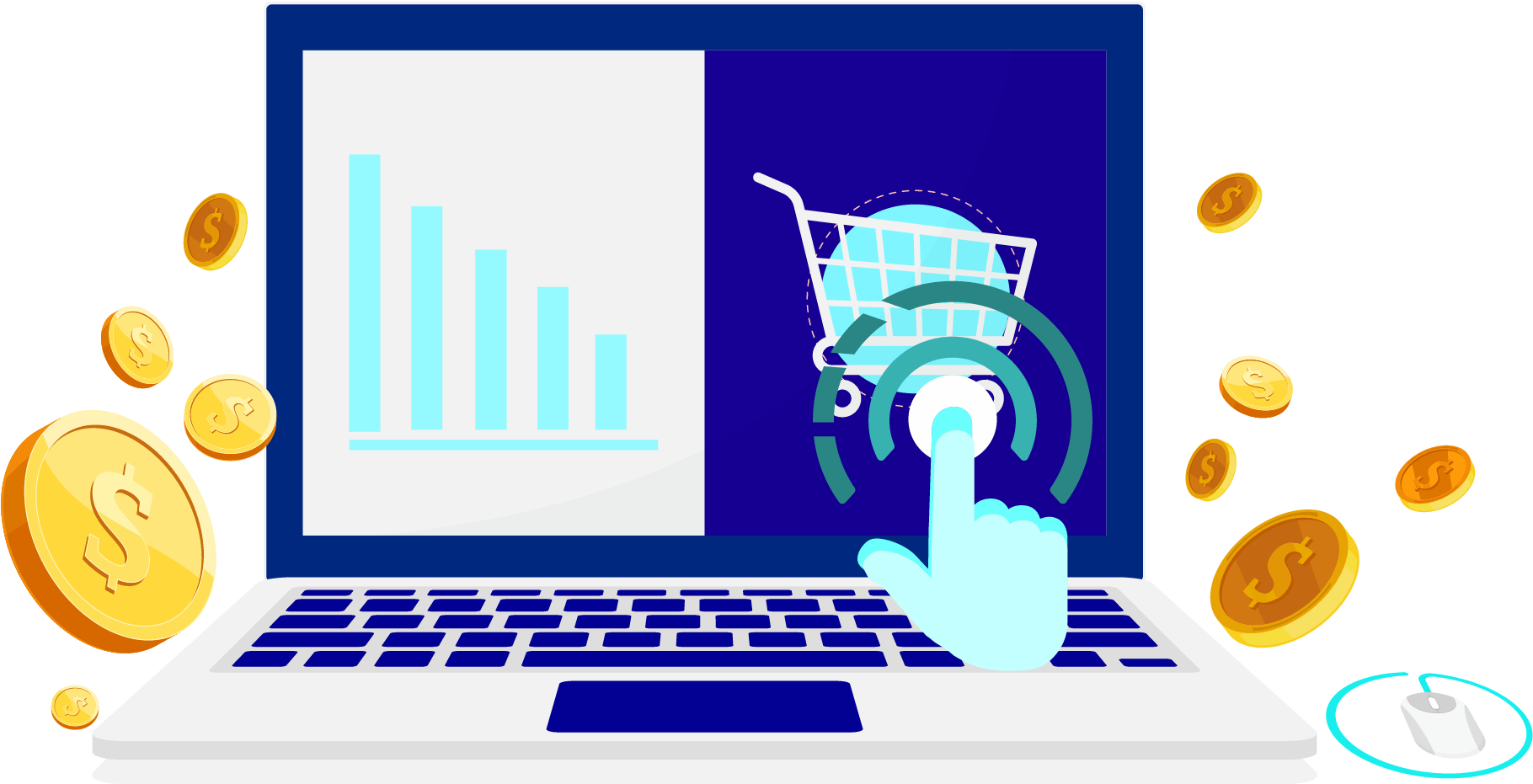 Market Place Marketing & Management - Online Shopping Clipart (1858x996), Png Download