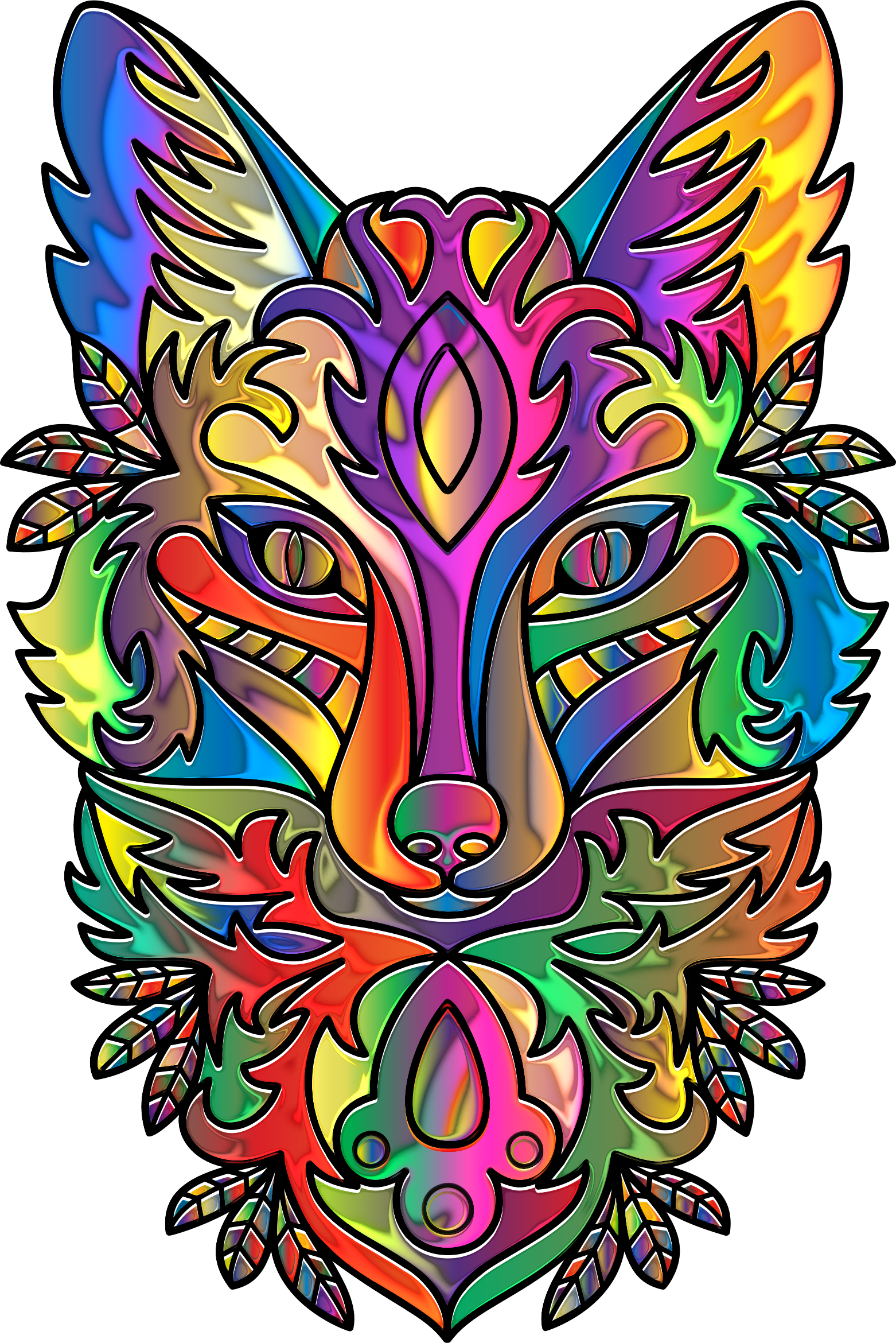 Prismatic Ornamental Fox Line Art Enhanced Clip Arts - Clip Art - Png Download (1562x2340), Png Download