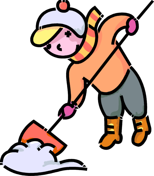 Vector Illustration Of Primary Or Elementary School - Boy Shoveling Snow Cartoon Clipart (613x700), Png Download