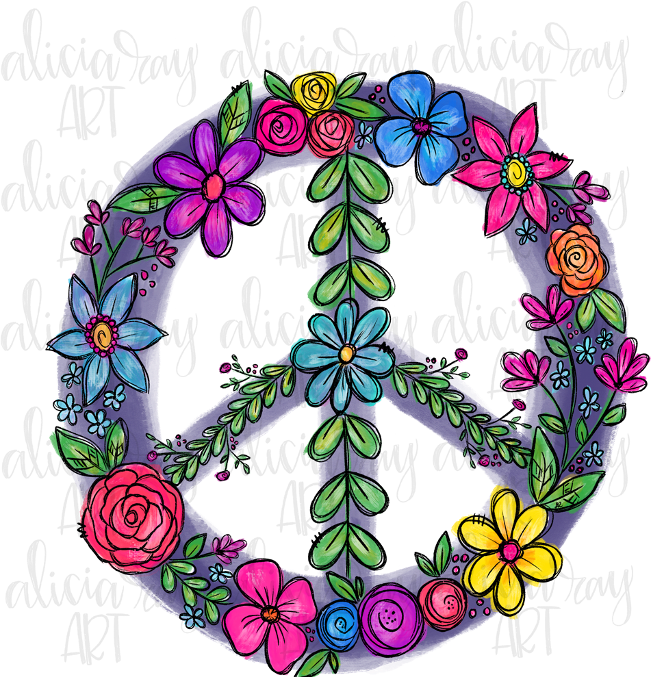Colorful Floral Peace Sign Example Image - Peace Sign Clipart (1500x1000), Png Download