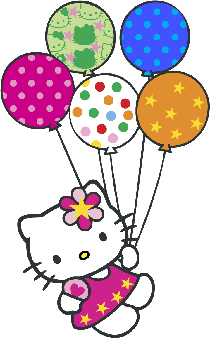 Hello Kitty Balloons Logo Vector Graphic - Birthday Hello Kitty Png Clipart (718x1152), Png Download