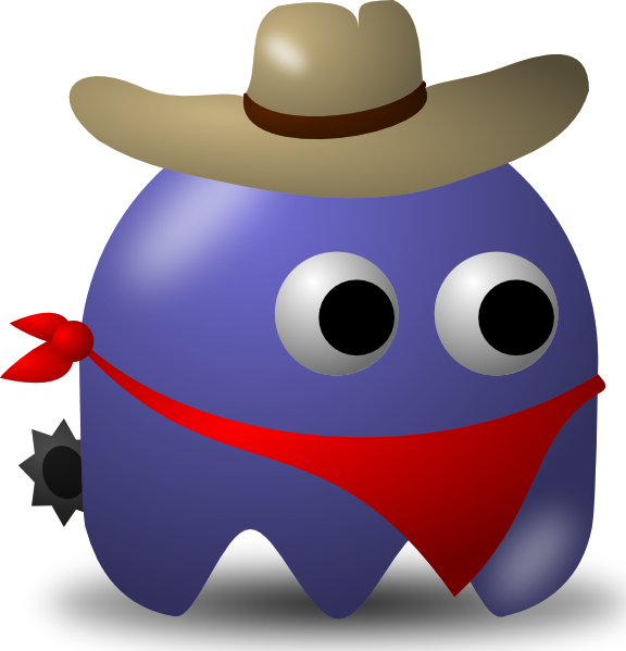 Free Vector Pcman Game Baddie Cowboy Clip Art - Pacman Ghost With Hat - Png Download (576x599), Png Download